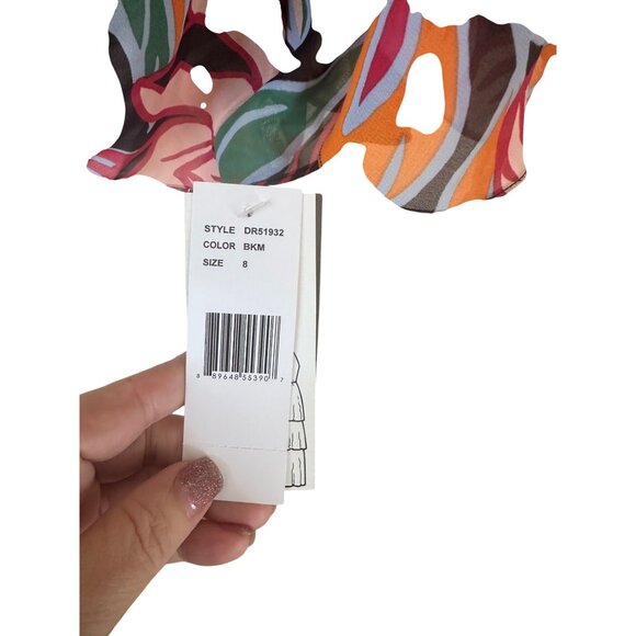 Floral Pink Orange Tie-Front Sheer Cropped Top Size 8 By Donna Ricco New York - Picture 4 of 5